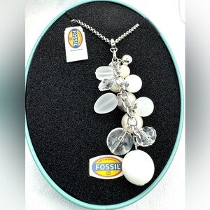 NWT Fossil Brand Stainless Steel Beaded Necklace with tin